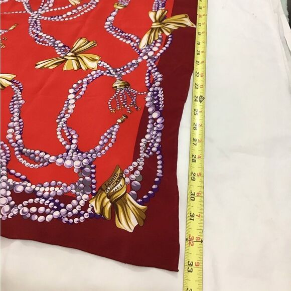 Vintage Loris Azzaro Paris Elegant Red Silk Scarf  Italian Designer - Picture 7 of 9